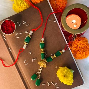 Designer Bhaiya Bhabhi Hanging Lumba Rakhi Combo Set for Rakshabhandan Special (R018-CO) 1