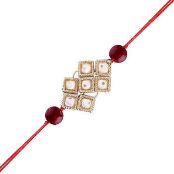 Gold Plated Ethnic Designer Beads Kundan Rakhi Bracelet for Brother/Men  1