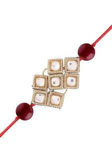 Gold Plated Ethnic Designer Beads Kundan Rakhi Bracelet for Brother/Men (R013M-R)
