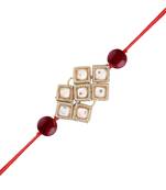 Gold Plated Ethnic Designer Beads Kundan Rakhi Bracelet for Brother/Men 