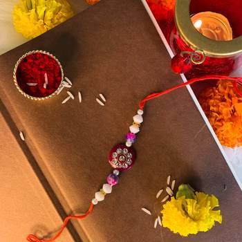 Gold Plated Ethnic Designer Pearl Kundan Rakhi Bracelet for Brother/Men (R016-R) 1