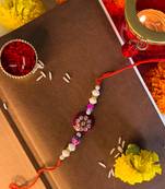 Gold Plated Ethnic Designer Pearl Kundan Rakhi Bracelet for Brother/Men (R016-R)