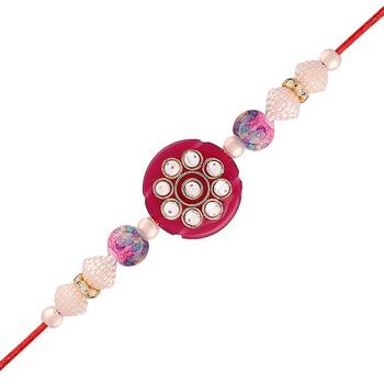 Gold Plated Ethnic Designer Pearl Kundan Rakhi Bracelet for Brother/Men (R016-R) 2