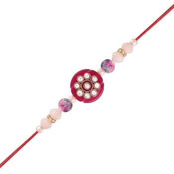 Gold Plated Ethnic Designer Pearl Kundan Rakhi Bracelet for Brother/Men (R016-R) 3