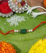 Gold Plated Ethnic Designer Pearl Beads Rakhi Bracelet for Brother/Men (R018-R)