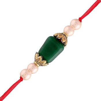 Gold Plated Ethnic Designer Pearl Beads Rakhi Bracelet for Brother/Men (R018-R) 2