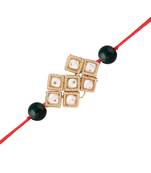 Gold Plated Ethnic Designer Beads Kundan Rakhi Bracelet for Brother/Men 