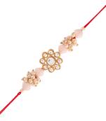 Gold Plated Ethnic Designer Pearl Kundan Rakhi Bracelet for Brother/Men (R015W-R)