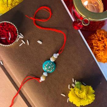 Gold Plated Ethnic Designer Pearl Kundan Rakhi Bracelet for Brother/Men (R017-R) 1
