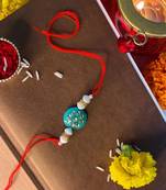 Gold Plated Ethnic Designer Pearl Kundan Rakhi Bracelet for Brother/Men (R017-R)