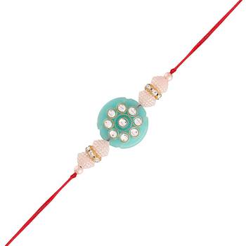Gold Plated Ethnic Designer Pearl Kundan Rakhi Bracelet for Brother/Men (R017-R) 3