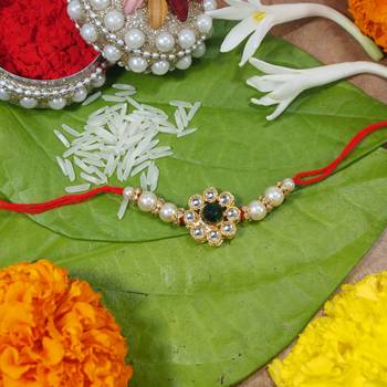 Ethnic Designer Pearl Kundan Rakhi Bracelet for Brother/Men  1