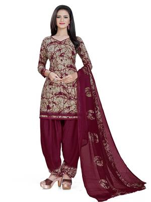 Maroon printed crepe salwar 1