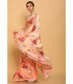 Orange Japan Satin All Over Flower Printed Saree With Seprate Blouse
