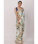 Sky Blue  Satin All Over Flower Printed Saree With Seprate Blouse
