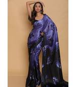 Purple Japan Satin  All Over  Flower  printed Saree With Seprate Blouse