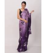 Pueple Satin All Over Rose Printer Saree With Seprate Blouse
