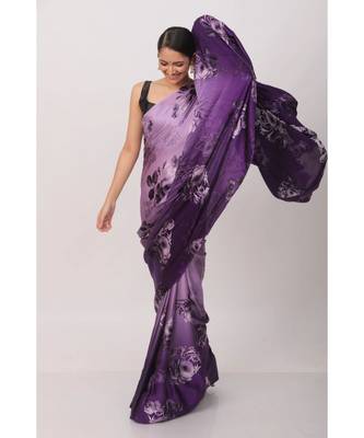 Pueple Satin All Over Rose Printer Saree With Seprate Blouse 2