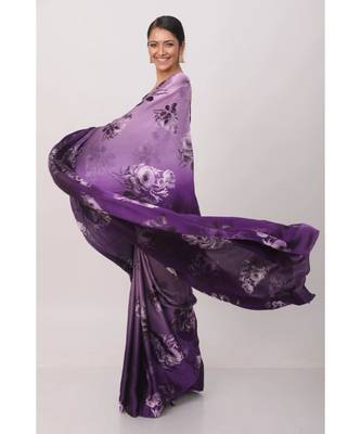 Pueple Satin All Over Rose Printer Saree With Seprate Blouse 3