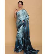 Light Blue Japan Satin All Over Printed Saree With Seprate Blouse