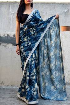 Dark Blue All Over   Printed  Saree With Seprate Blouse
