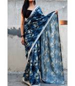 Dark Blue All Over   Printed  Saree With Seprate Blouse