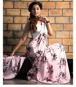 Baby Pink Printed Japan Satin All over  Flower Printed Saree With Seprate Blouse