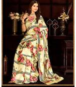 Yellow Japan Satin  Printed All Over Rose  Saree With Seprate Blouse