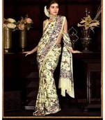 Yellow Japan  Satin All Ower Flower Design Printed  Saree With Seprate Blouse