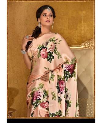 Peace  Printed Japan Satin All Ower  Rose Printes Saree With Seprate Blouse 2