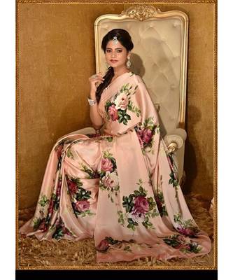Peace  Printed Japan Satin All Ower  Rose Printes Saree With Seprate Blouse 3