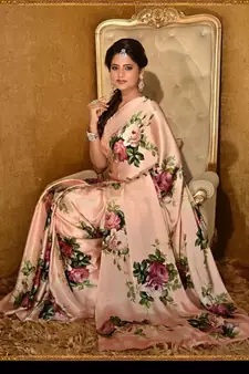 Peace  Printed Japan Satin All Ower  Rose Printes Saree With Seprate Blouse