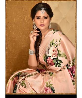 Peace  Printed Japan Satin All Ower  Rose Printes Saree With Seprate Blouse 4