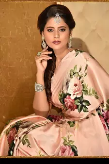 Peace  Printed Japan Satin All Ower  Rose Printes Saree With Seprate Blouse