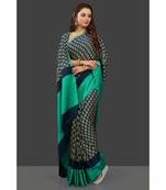 Nevy Blue Japan Satin  All Over Flower Printed With Seprate Blouse