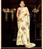Yellow Japan Satin  Printed All Over Rose  Saree With Seprate Blouse