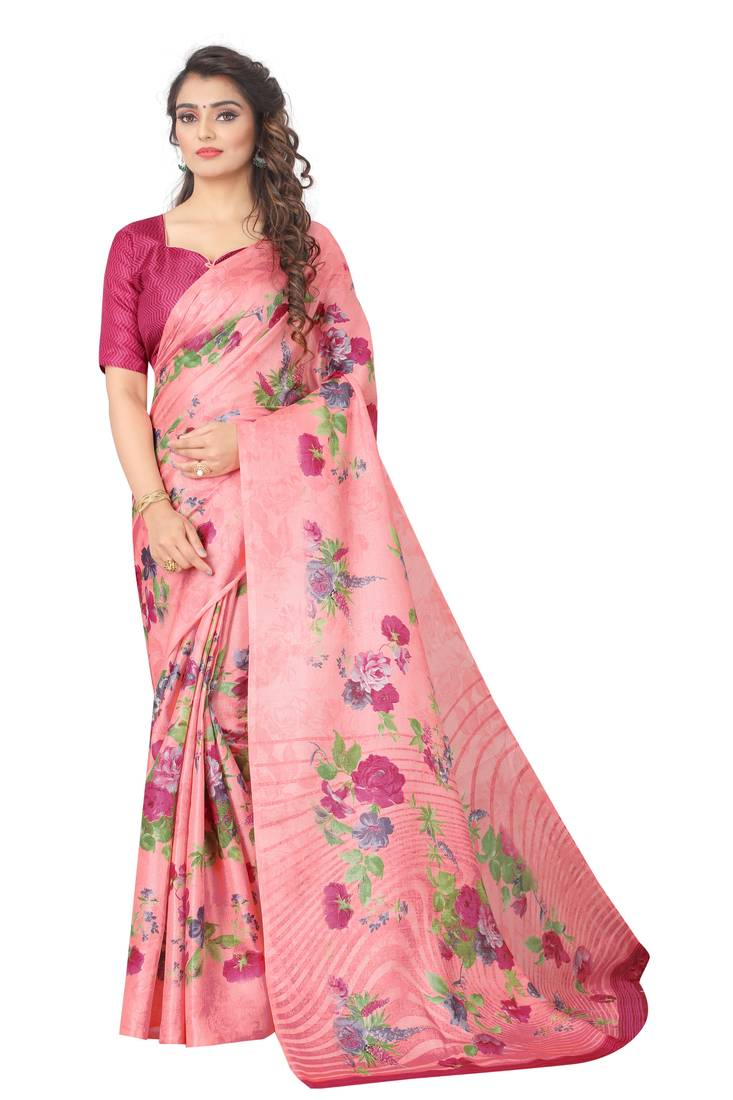gajari colour art silk printed saree with blouse