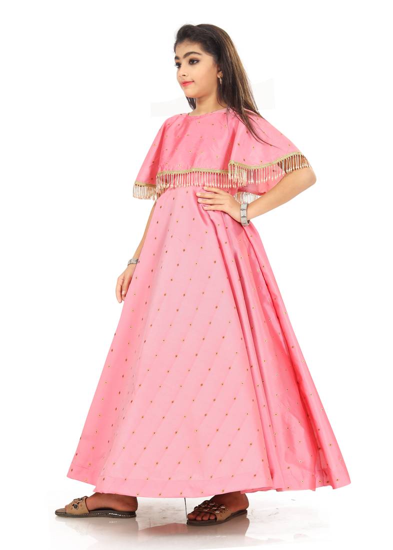 Kids Peach Long Gown For Girls