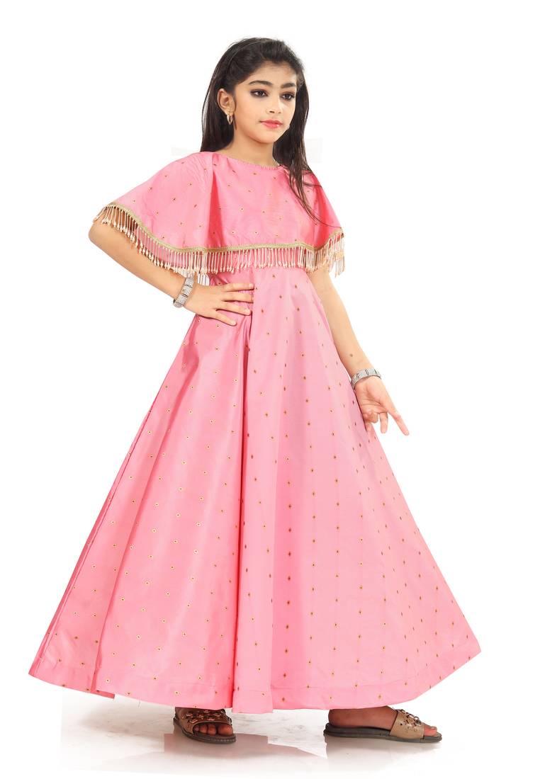 Kids Peach Long Gown For Girls