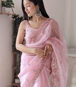 Baby Pink Organza Mirror Work Saree