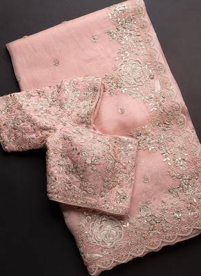 Baby Pink Organza Party Wear Sarees 1