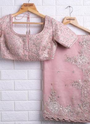 Baby Pink Organza Party Wear Sarees 3
