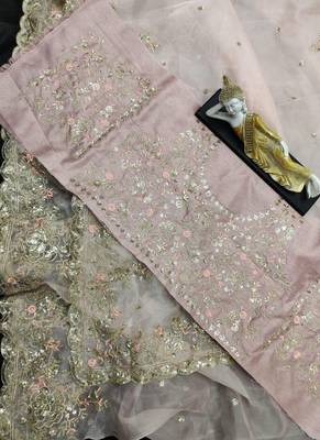 Baby Pink Organza Party Wear Sarees 4