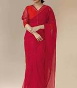 Red Organza Party Wear Sarees