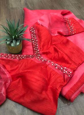 Red Organza Party Wear Sarees 2