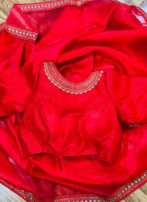 Maroon Organza Party Wear Sarees 4
