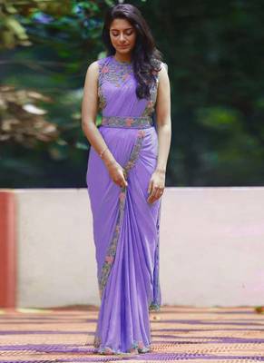 Lavender Georgette Party Wear Sarees 1