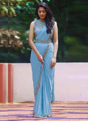 Sky Blue Georgette Party Wear Sarees 1