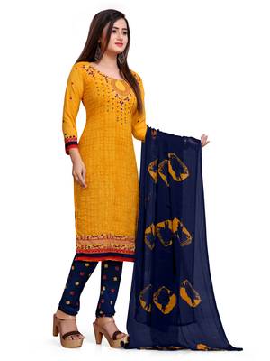 Dark-yellow printed crepe salwar 3