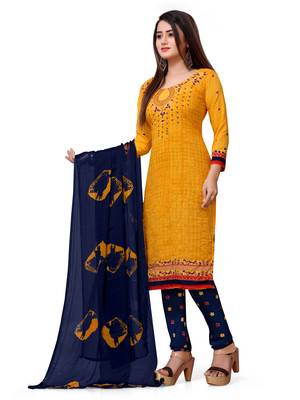 Dark-yellow printed crepe salwar 4